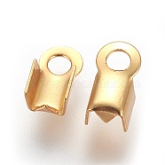 304 Stainless Steel Folding Crimp Ends, Fold Over Crimp Cord Ends, Golden, 8x4mm, Hole: 2mm, Inner Diameter: 3mm(STAS-P227-02G)