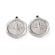 304 Stainless Steel Pendants, Flat Round with Star, Stainless Steel Color, 20x16x3mm, Hole: 2mm(X-STAS-G242-19P)