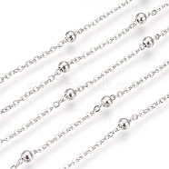 3.28 Feet 304 Stainless Steel Cable Chains, Satellite Chains, with Round Beads, Soldered, Stainless Steel Color, Link: 2.5x2mm, Bead: 4mm(X-CHS-L017-11B)