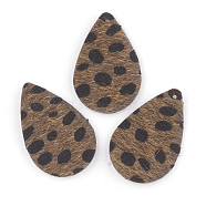 PU Leather Pendants, with Faux Horsehair Fabric, teardrop, with Spot Pattern, Dark Goldenrod, 39x25x2mm, Hole: 1.5mm(X-FIND-T020-051)