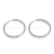 304 Stainless Steel Needle with 201 Stainless Steel Ring Huggie Hoop Earrings, Hypoallergenic Earrings, Stainless Steel Color, 10 Gauge, 34.5x2.5mm, Pin: 1mm(EJEW-L256-02D-P)
