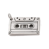 304 Stainless Steel Pendants, Audio Tape Charm, Antique Silver, 23x37.5x3mm, Hole: 7mm(STAS-S122-06AS)
