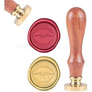 DIY Scrapbook, Brass Wax Seal Stamp and Wood Handle Sets, Lip, Golden, 8.9x2.5cm, Stamps: 25x14.5mm(AJEW-WH0100-089)