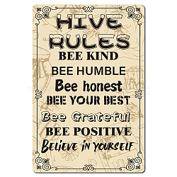 Tinplate Sign Poster, Vertical, for Home Wall Decoration, Rectangle with Word Hive Rules, Word, 300x200x2.2mm(AJEW-WH0157-462)