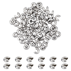Stainless Steel Crimp Beads Cover, Stainless Steel Color, 0.7x0.3cm, Hole: 2mm, 50pcs/box(FIND-FH0005-38)