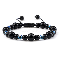 Round Natural Obsidian Braided Beaded Bracelets, Adjustable Evil Eye Resin Bracelets for Women Men(XM7085-2)