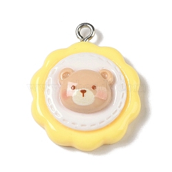 Opaque Resin Pendants, Cartoon Charms with Platinum Plated Iron Loops, Bear, 26.5x21.5x8.5mm, Hole: 2mm(RESI-S403-04B)