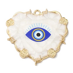 Zinc Alloy Enamel Pendants, Golden, Heat with Eye of The Devil, Blue, 46.5x48.5x3mm, Hole: 3mm(ENAM-Z013-02A)