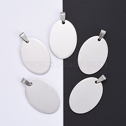 304 Stainless Steel Pendants, Manual Polishing, Blank Stamping Tags, Oval, Stainless Steel Color, 36x25x1.8mm(STAS-I140-18S)