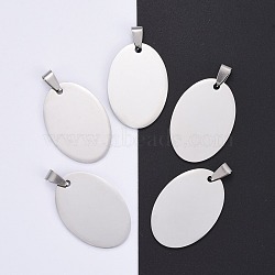 Tarnish Resistant 304 Stainless Steel Pendants, Manual Polishing, Blank Stamping Tags, Oval, Stainless Steel Color, 36x25x1.8mm(STAS-I140-18S)