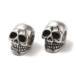 304 Stainless Steel Beads Rhinestone Settings, Large Hole Beads, Skull Head, Stainless Steel Color, Fit for 5mm Rhinestone, 15x10x11mm, Hole: 5.5mm(STAS-H446-124P-A)
