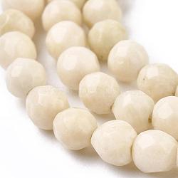 Natural Fossil Round Bead Strands, Faceted, 4mm, Hole: 1mm, about 90pcs/strand, 14.7 inch(X-G-O151-02-4mm)