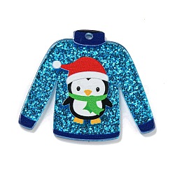 Christmas Acrylic Pendants, Clothes, Penguin, 34x39.5x2.5mm, Hole: 2.5mm(MACR-U005-02B)