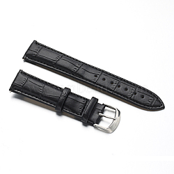Leather Watch Bands, with Stainless Steel Clasps, Black, 87x20x2mm, 125x18x2mm(WACH-M140-20#-02)