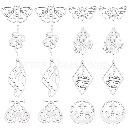 16Pcs 8 Style 201 Stainless Steel Pendants, Laser Cut, Mixed Shapes, Stainless Steel Color, 18~41.5x18~36x1mm, Hole: 1.5~1.6mm, 2pcs/style(STAS-SC0003-90)