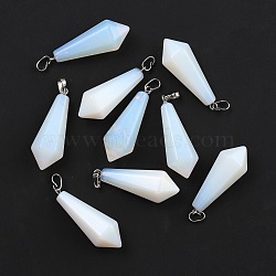 Synthetic Opalite Pointed Pendants, with Platinum Plated Brass Loops, Bullet, 35.3~38x13~14mm, Hole: 6.5x2.8mm(G-I314-02P-25)