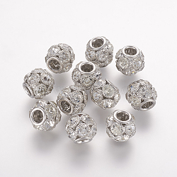 Brass Beads, with Grade A Rhinestone, Rondelle, Platinum, Crystal, 8x8mm, Hole: 2mm(X-RB-K050-8mm-A03)