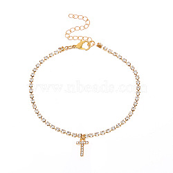 Fashionable and Creative Rhinestone Anklet Bracelets, English Letter T Hip-hop Creative Beach Anklet for Women, Golden(DA6716-20)