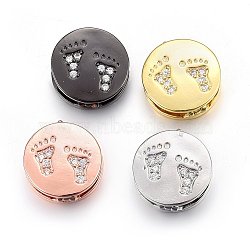Brass Micro Pave Cubic Zirconia Slide Charms, Long-Lasting Plated, Cadmium Free & Nickel Free & Lead Free, Flat Round with Footprint, Clear, Mixed Color, 14x13x4.5mm, Hole: 2x10mm(ZIRC-G147-07-NR)