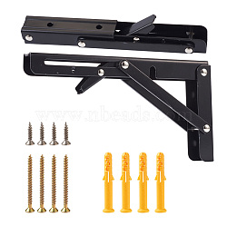 Iron Folding Shelf Brackets, with Plastic Plus & Iron Screws, Black, 1.6~20x0.65~3.7x0.65~2.4cm, 20pcs/set(SW-TAC0001-11A)