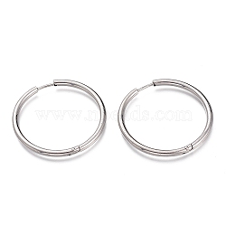 Tarnish Resistant 304 Stainless Steel Needle with 201 Stainless Steel Ring Huggie Hoop Earrings, Hypoallergenic Earrings, Stainless Steel Color, 10 Gauge, 34.5x2.5mm, Pin: 1mm(EJEW-L256-02D-P)