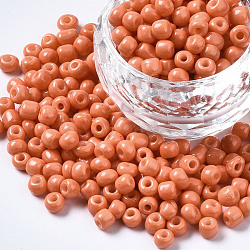 6/0 Glass Seed Beads, Baking Paint, Round Hole, Round, Coral, 4~5x3~5mm, Hole: 1.2~1.5mm, about 4500pcs/Pound(SEED-S058-A-F422)
