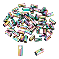 PVD Vacuum Plating 304 Stainless Steel Cord Ends, End Caps, Colum, Rainbow Color, 9.5x4.5mm, Hole: 2mm, Inner Diameter: 4mm, 50pcs/box(STAS-UN0017-90M)