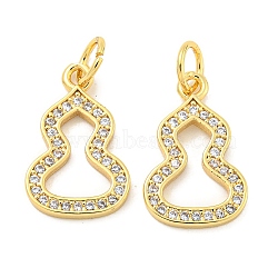 Rack Plating Brass Micro Pave Clear Cubic Zirconia Pendants, Long-Lasting Plated, with Jump Rings, Lead Free & Cadmium Free, Gourd, Real 18K Gold Plated, 16x10x1.5mm, Hole: 3mm(KK-B093-09G)