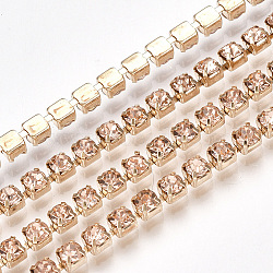 Brass Rhinestone Cup Chain, with Spool, Light Topaz, 3mm, about 10yards/roll(CHC-Q008-06)