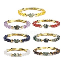 7Pcs 7 Style Natural & Synthetic Mixed Gemstone & Brass Beaded Stretch Bracelets Set, Chakra Yoga Stackable Bracelets for Women, Inner Diameter: 2 inch(5.2cm), 1Pc/style(BJEW-JB08997)