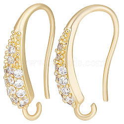 Beebeecraft 8 Pairs Brass Earring Hooks, with Clear Cubic Zirconia & Horizontal Loops, Real 18K Gold Plated, 19x4mm, Hole: 1.6mm, Pin: 0.9mm(KK-BBC0007-98)