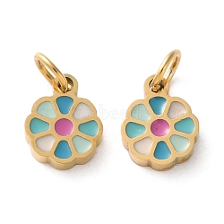 Ion Plating(IP) 304 Stainless Steel Enamel Charms, with Jump Ring, Flower Charm, Real 18K Gold Plated, Colorful, 7x6x1.3mm, Hole: 2.8mm(STAS-Q333-08G-01)