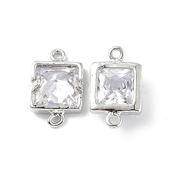 Clear Glass Connector Charms, with Brass Findings, Faceted, Square Links, Platinum, 12x7.5x3.5mm, Hole: 1mm(KK-E068-VF221)