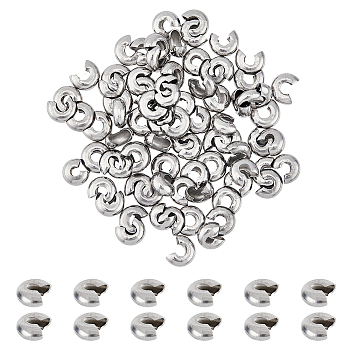 Stainless Steel Crimp Beads Cover, Stainless Steel Color, 0.7x0.3cm, Hole: 2mm, 50pcs/box