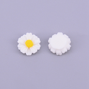 Resin Cabochons, DIY Accessories, Daisy Flower, White, 10x4mm
