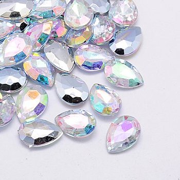 Imitation Taiwan Acrylic Rhinestone Cabochons, Pointed Back & Faceted, teardrop, Clear AB, AB Color, 30x20x7.5mm, about 100pcs/bag