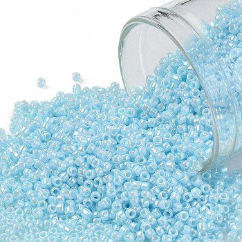 TOHO Round Seed Beads, Japanese Seed Beads, (124) Opaque Luster Pale Blue, 15/0, 1.5mm, Hole: 0.7mm, about 3000pcs/10g