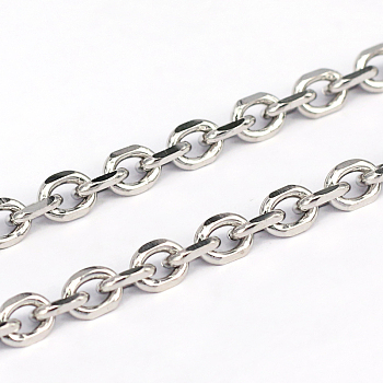 Non-Tarnish 304 Stainless Steel Cable Chains, Diamond Cut Chains, Unwelded, Faceted, Oval, Stainless Steel Color, 1.2mm, Link: 4.5x1.2x5.6mm