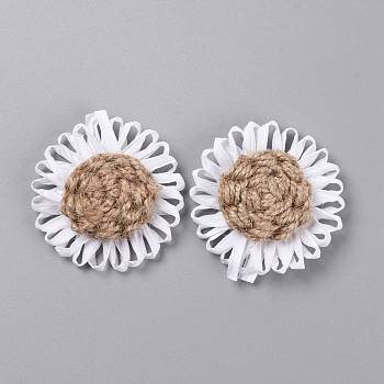 Handmade Linen Ornament Accessories, for DIY Craft Making, Flower, Tan, 60x14mm