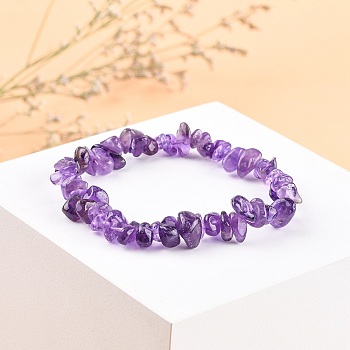 Amethyst Chips Stretch Bracelets, Inner Diameter: 2-1/8~2-1/4 inch(5.3~5.6cm)