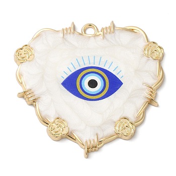 Zinc Alloy Enamel Pendants, Golden, Heat with Eye of The Devil, Blue, 46.5x48.5x3mm, Hole: 3mm