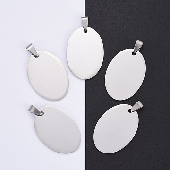 304 Stainless Steel Pendants, Manual Polishing, Blank Stamping Tags, Oval, Stainless Steel Color, 36x25x1.8mm