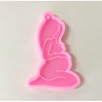 Mother with Heart DIY Pendant Statue Silicone Molds, for Keychain Making, Portrait Sculpture Resin Casting Molds, For UV Resin, Epoxy Resin Jewelry Making, Hot Pink, 80x53x7mm