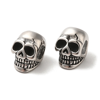 304 Stainless Steel Beads Rhinestone Settings, Large Hole Beads, Skull Head, Stainless Steel Color, Fit for 5mm Rhinestone, 15x10x11mm, Hole: 5.5mm