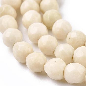 Natural Fossil Round Bead Strands, Faceted, 4mm, Hole: 1mm, about 90pcs/strand, 14.7 inch