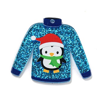 Christmas Acrylic Pendants, Clothes, Penguin, 34x39.5x2.5mm, Hole: 2.5mm