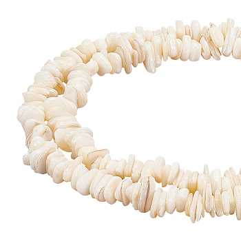 2 Strands Natural Shell Beads Strands, Chip, PapayaWhip, 6~15x6~8x3~5mm, Hole: 1mm, about 122pcs/strand, 14.96 inch(38cm)