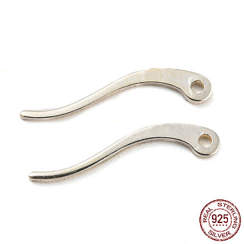 925 Sterling Silver Brass Earring Pins, Ear Stick with Hole, with S925 Stamp, Silver, 15x3x0.7mm, Hole: 0.8mm, Pin: 0.7mm