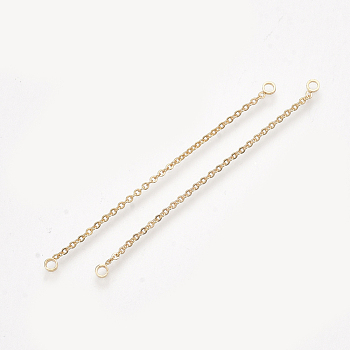 Brass Chain Links connectors, Real 18K Gold Plated, 55x1x1mm, Hole: 1.6mm