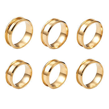6Pcs 6 Sizes Stainless Steel Grooved Finger Ring Settings, Ring Core Blank, for Inlay Ring Jewelry Making, 17mm/18mm/19mm/20mm/21mm/22mm, Golden, 1pc/size